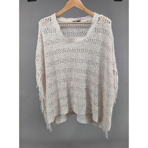 Silver Jeans Co Sierra Sweater Womens Medium Beige Fringe Crochet Boho Festival